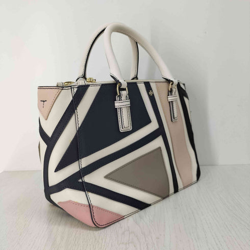 トリーバーチ TORY BURCH 金ロゴ サフィアーノレザー マルチカラーハンドバッグ レディース