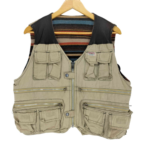 STYLISH GARMENT 裏地ブランケット レザー切替フィッシングベスト メンズ