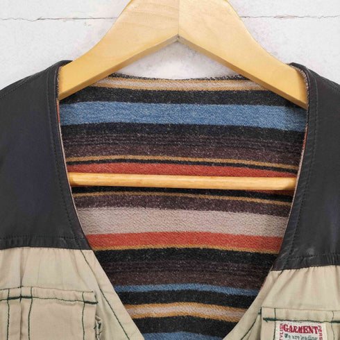 STYLISH GARMENT 裏地ブランケット レザー切替フィッシングベスト メンズ