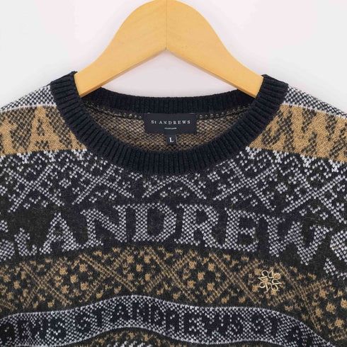 セントアンドリュース St. Andrews ノルディック柄ロゴジャガード クルーネックニット メンズ import:L