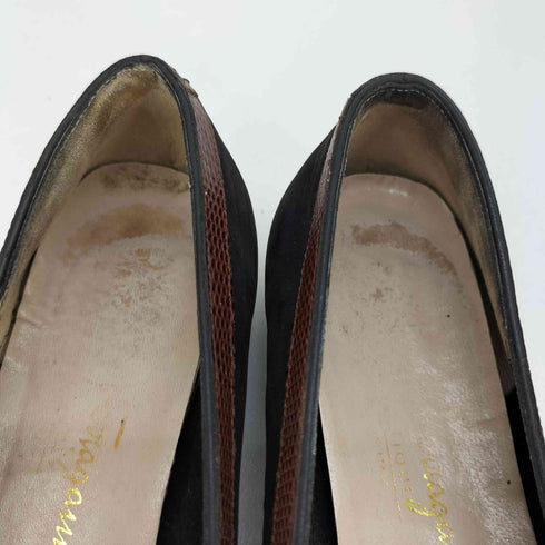 サルヴァトーレフェラガモ Salvatore Ferragamo イタリア製 クロコ型押し リボン スウェード パンプス レディース 5 1/2