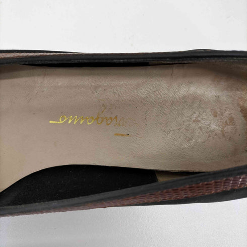 サルヴァトーレフェラガモ Salvatore Ferragamo イタリア製 クロコ型押し リボン スウェード パンプス レディース 5 1/2