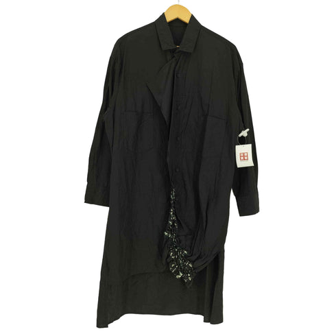 ヨウジヤマモト Yohji Yamamoto ASYMMETRY GATHER アシンメトリー ギャザー キュプラ コットン ロング シャツ ワンピース レディース JPN:1