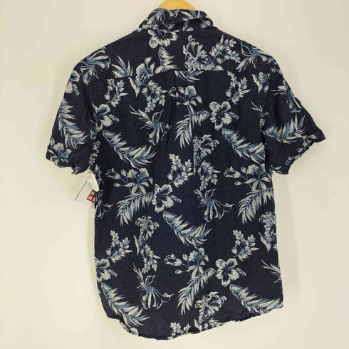 エディーバウアー Eddie Bauer ハイビスカス リーフ 総柄 リネン混 B.D S/S アロハ シャツ メンズ import:M