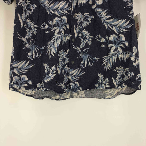 エディーバウアー Eddie Bauer ハイビスカス リーフ 総柄 リネン混 B.D S/S アロハ シャツ メンズ import:M