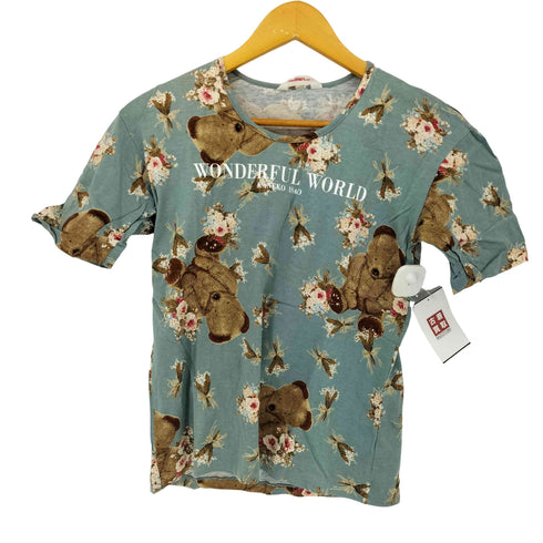 カネコイサオ KANEKO ISAO WONDERFUL WORLD 総柄 テディベア Uネック Tシャツ レディース