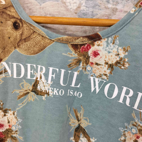 カネコイサオ KANEKO ISAO WONDERFUL WORLD 総柄 テディベア Uネック Tシャツ レディース