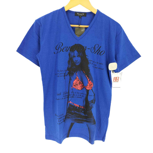 Bernings-Sho バラ フォト プリント Vネック Tシャツ Y2K メンズ JPN:XL