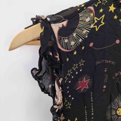 ザラ ZARA 星座柄 ムーンプリント ノースリ フリルワンピース レディース import:S
