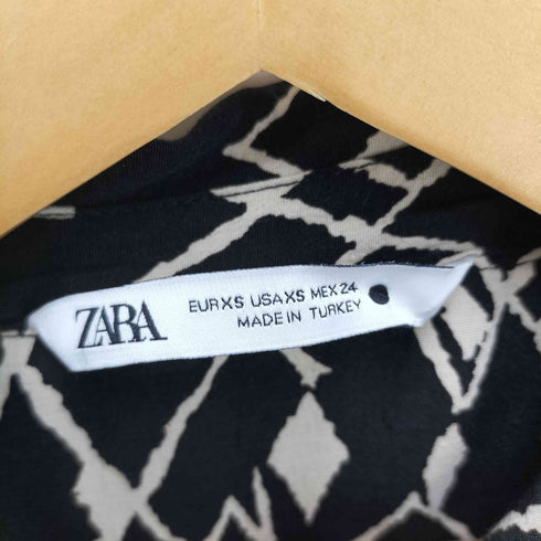 ザラ ZARA 総柄プリント レーヨン ハーフボタン シャツ ワンピース レディース import:XS