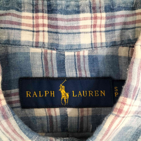 ラルフローレン RALPH LAUREN ポニー刺繍 ボタンダウン リネンシャツ チェック柄 メンズ JPN:S