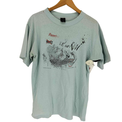 80S Running magazine EAT AND RUN アート プリント Tシャツ コピーライト 1981 袖シングルステッチ メンズ