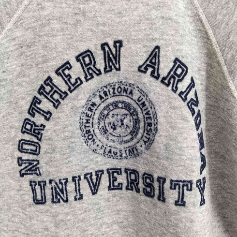 チャンピオン Champion 80S トリコタグ USA製 NORTHERN ARIZONA UNIVERSITY 3段 アーチ フロッキー カレッジ プリント ラグランスリーブ スウェット メンズ import:XL