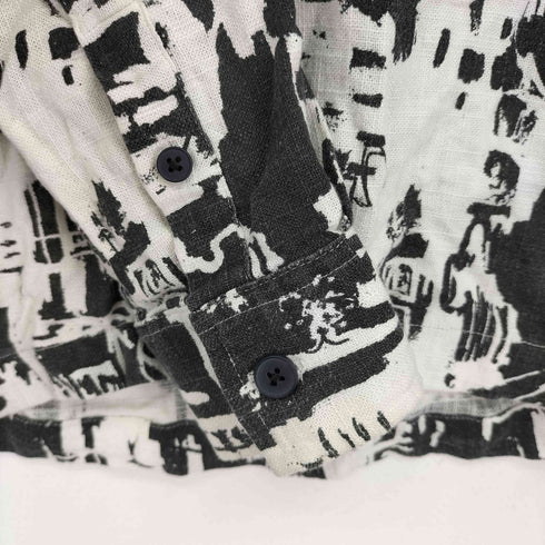 ザラ ZARA 総柄 L/S リネンシャツ レディース import:S
