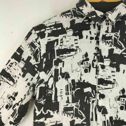 ザラ ZARA 総柄 L/S リネンシャツ レディース import:S