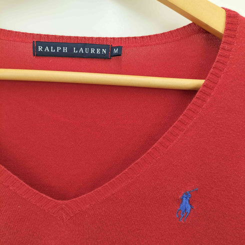 ラルフローレン RALPH LAUREN ポニー 刺繍 コットン Vネック ライト ニット レディース import:M
