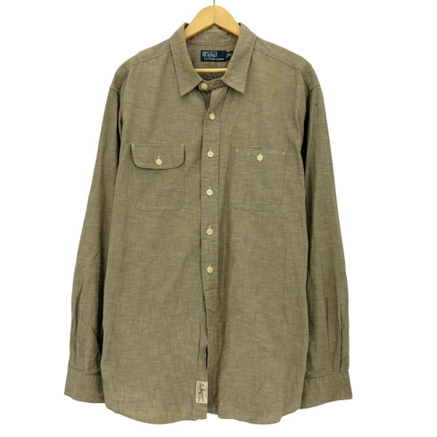 ポロバイラルフローレン Polo by RALPH LAUREN 90s チンスト ガチャポケ ブラウンシャンブレーシャツ メンズ import:XXL