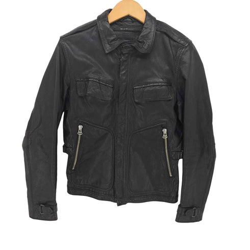 BARK TANNAGE GOAT SKIN 山羊革 ダブルジップ レザー シングルライダース ジャケット メンズ 44