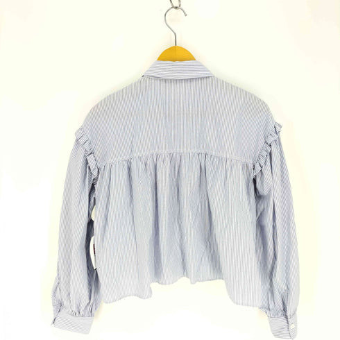 ザラ ZARA フリル付き ポプリン ストライプ シャツ ブラウス レディース import:M