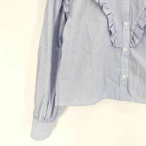 ザラ ZARA フリル付き ポプリン ストライプ シャツ ブラウス レディース import:M