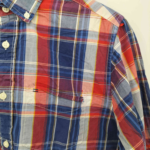 トミーヒルフィガー TOMMY HILFIGER ロゴ刺繍 チェック柄 ボタンダウン L/S シャツ メンズ import:XS