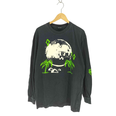 パラダイス PARADISE DISCO 地球 ヤシの木 デジタル デザイン 両面プリント L/S クルーネック Tシャツ メンズ JPN:L