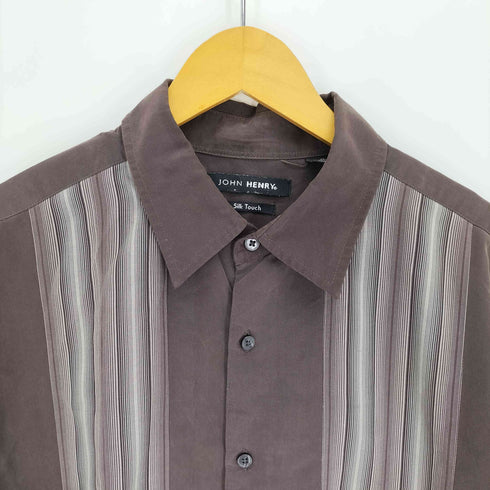 ジョンヘンリー JOHN HENRY SILK TOUCH グラデーション ライン レーヨン混 S/S シャツ メンズ import:XL