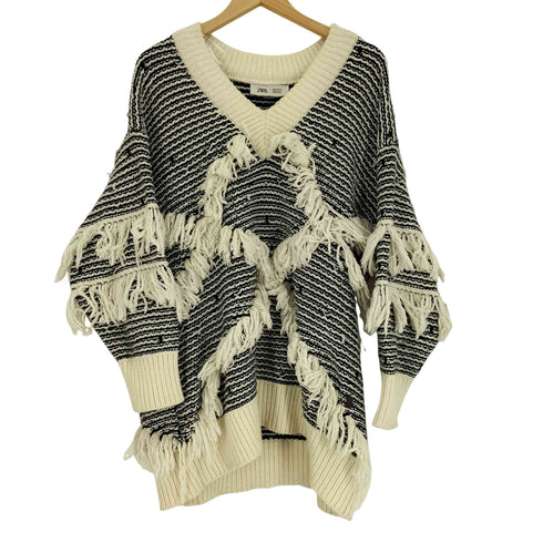 ザラ ZARA フリンジ ジャガード セーター ニット レディース import:M