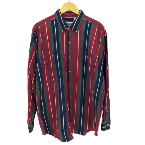 ベーシックエディションズ BASIC EDITIONS 90S コットン マルチストライプ B.D L/S シャツ メンズ import:XL