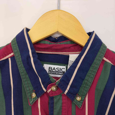 ベーシックエディションズ BASIC EDITIONS 90S コットン マルチストライプ B.D L/S シャツ メンズ import:XL