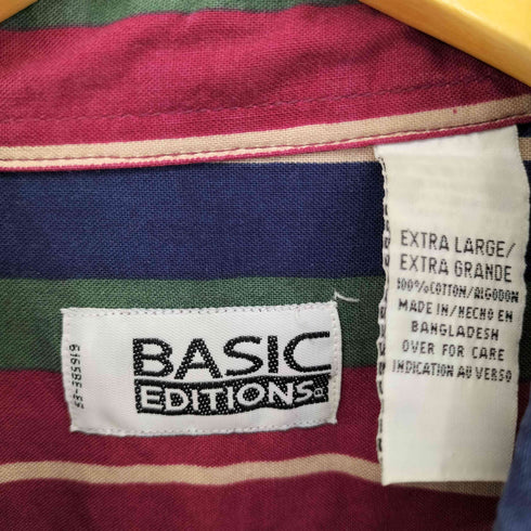 ベーシックエディションズ BASIC EDITIONS 90S コットン マルチストライプ B.D L/S シャツ メンズ import:XL