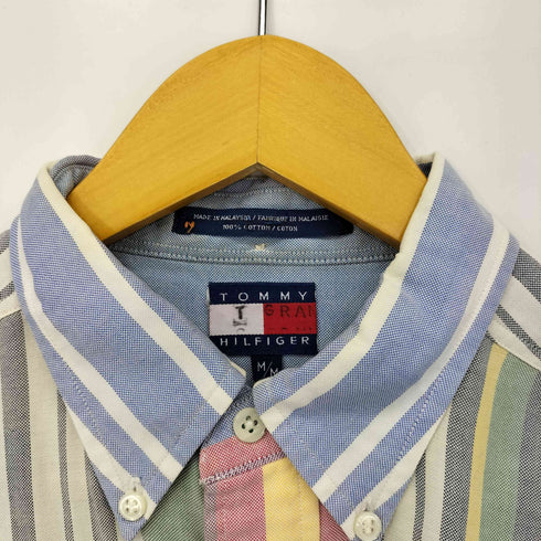 トミーヒルフィガー TOMMY HILFIGER コットン ワンポイント刺繍 マルチストライプ B.D L/S シャツ メンズ import:M