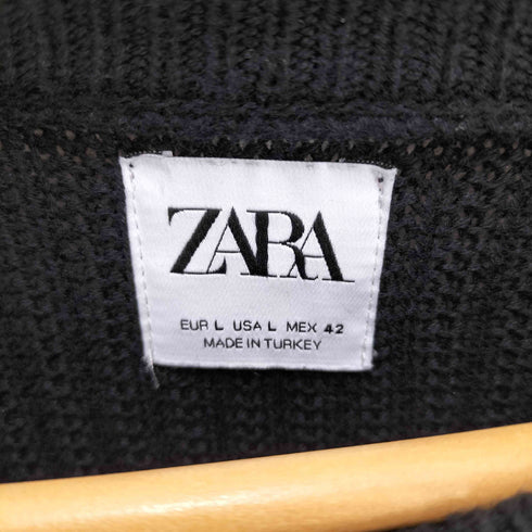 ザラ ZARA 畦編み クルーネック コットンニット メンズ import:L