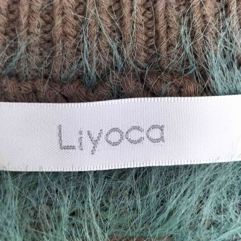 Liyoca シャギー ボーダー Vネックニットベスト レディース