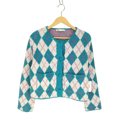 ザラ ZARA アーガイル柄 ニット カーディガン レディース import:M