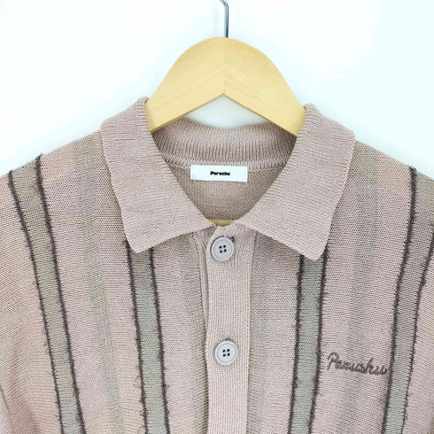 ペルーシュ Perushu ロゴ 刺繍 ストライプ レーヨン ナイロン コットン ニット ポロシャツ メンズ import:M