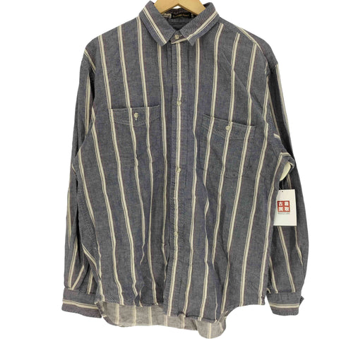 エディーバウアー Eddie Bauer 80-90S 黒タグ Bainbridge Flannel L/S ストライプ シャツ メンズ import:L