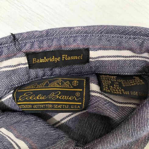 エディーバウアー Eddie Bauer 80-90S 黒タグ Bainbridge Flannel L/S ストライプ シャツ メンズ import:L