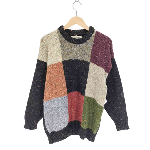 ヘリテージ HERITAGE アイルランド製 HAND CRAFTED INTARSIA ブロック パターン ネップ マルチカラー ローゲージ ニット メンズ 42