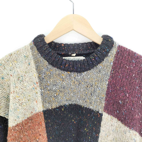 ヘリテージ HERITAGE アイルランド製 HAND CRAFTED INTARSIA ブロック パターン ネップ マルチカラー ローゲージ ニット メンズ 42