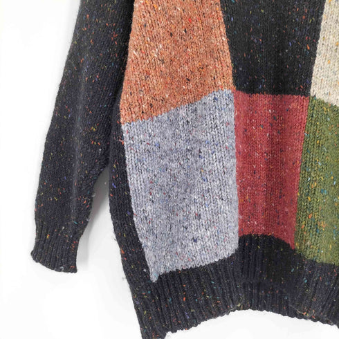 ヘリテージ HERITAGE アイルランド製 HAND CRAFTED INTARSIA ブロック パターン ネップ マルチカラー ローゲージ ニット メンズ 42