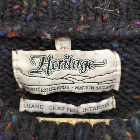 ヘリテージ HERITAGE アイルランド製 HAND CRAFTED INTARSIA ブロック パターン ネップ マルチカラー ローゲージ ニット メンズ 42