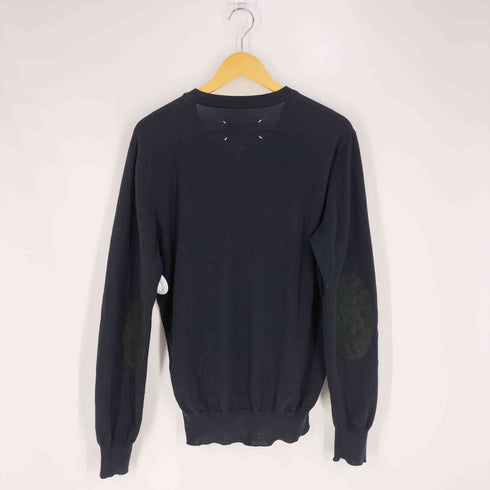 メゾンマルジェラ Maison Margiela 14 イタリア製 レザー エルボーパッチ コットン Vネック ニット メンズ import:L