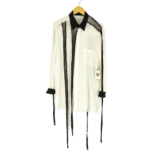 ヨウジヤマモトプールオム Yohji Yamamoto POUR HOMME 24AW CELLULOSE LAWN BLACK MESH BLOUSE セルロース ローン ブラック メッシュ ブラウス シャツ LOOK 26~27 メンズ JPN:2