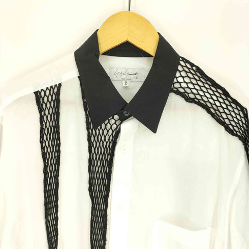 ヨウジヤマモトプールオム Yohji Yamamoto POUR HOMME 24AW CELLULOSE LAWN BLACK MESH BLOUSE セルロース ローン ブラック メッシュ ブラウス シャツ LOOK 26~27 メンズ JPN:2
