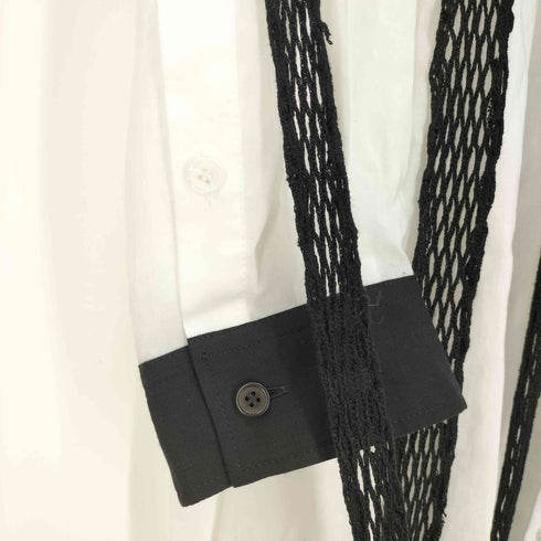 ヨウジヤマモトプールオム Yohji Yamamoto POUR HOMME 24AW CELLULOSE LAWN BLACK MESH BLOUSE セルロース ローン ブラック メッシュ ブラウス シャツ LOOK 26~27 メンズ JPN:2