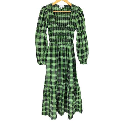 ガニー Ganni Seersucker Check U-neck Maxi Smock Derss レディース JPN:36