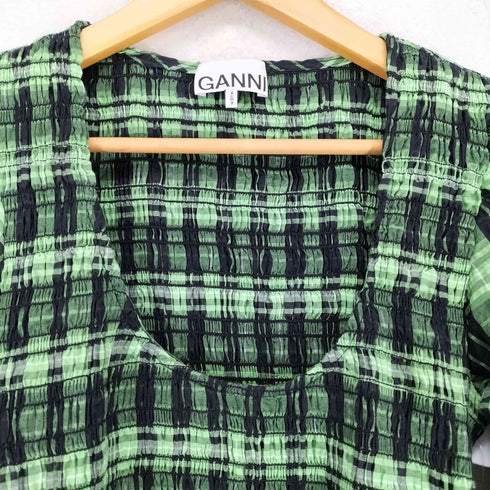 ガニー Ganni Seersucker Check U-neck Maxi Smock Derss レディース JPN:36