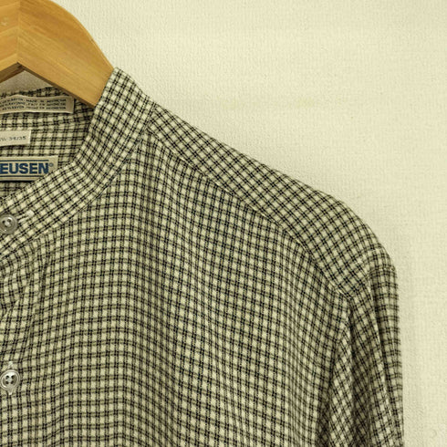 ヴァンヒューゼン VAN HEUSEN 90s バンドカラー チェック シャツ メンズ 15 1/2