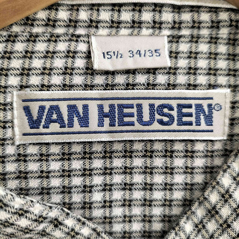 ヴァンヒューゼン VAN HEUSEN 90s バンドカラー チェック シャツ メンズ 15 1/2